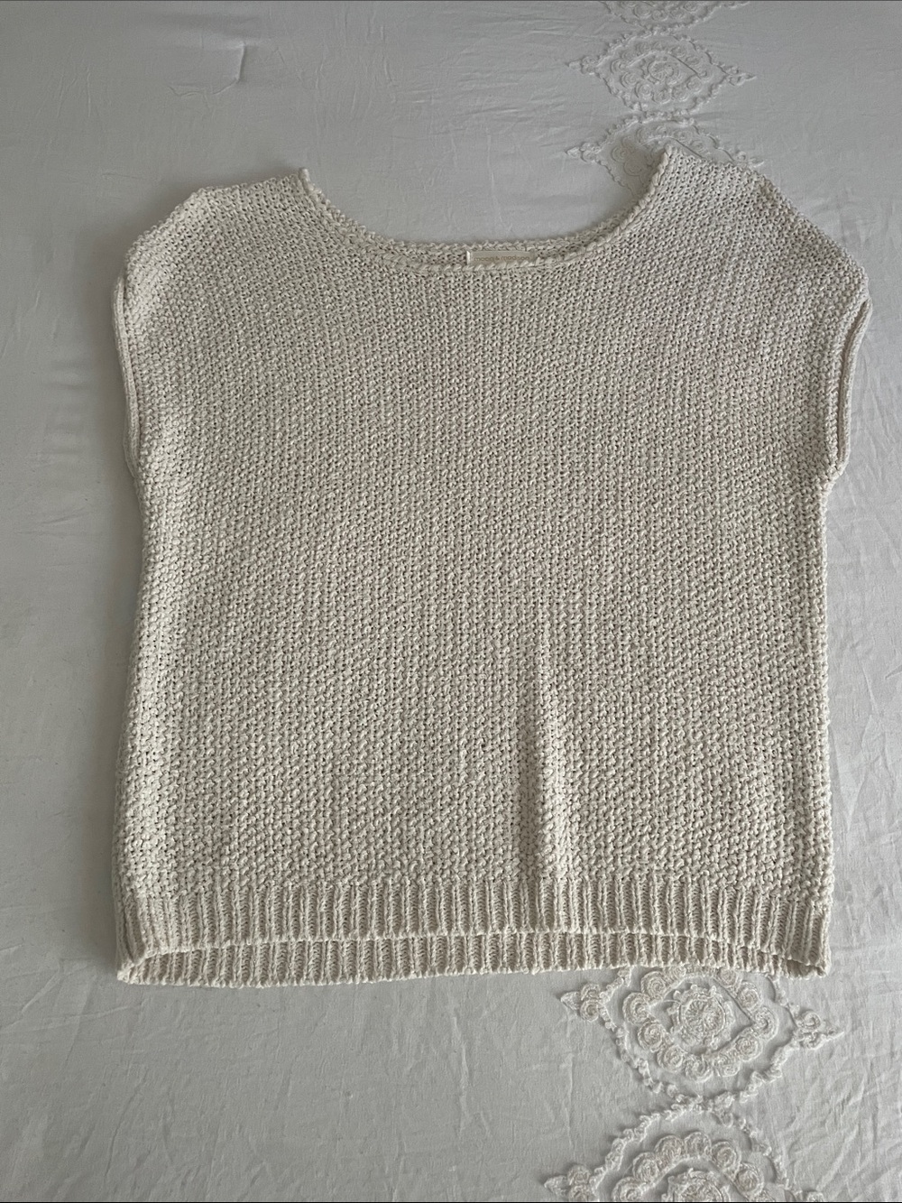 moon & madison Cream Knit Cap-Sleeve Sweater Top